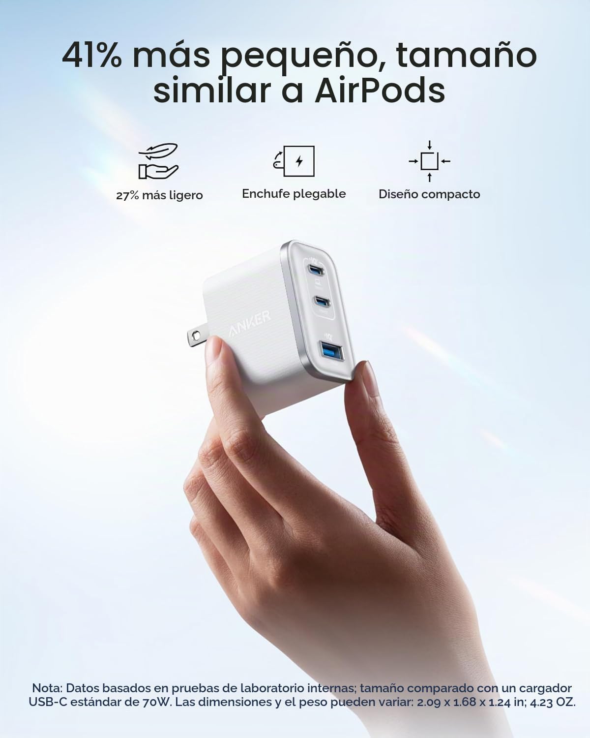Anker Nano Cargador, Bloque de Carga USB C de 70W de Salida Ultrarr...