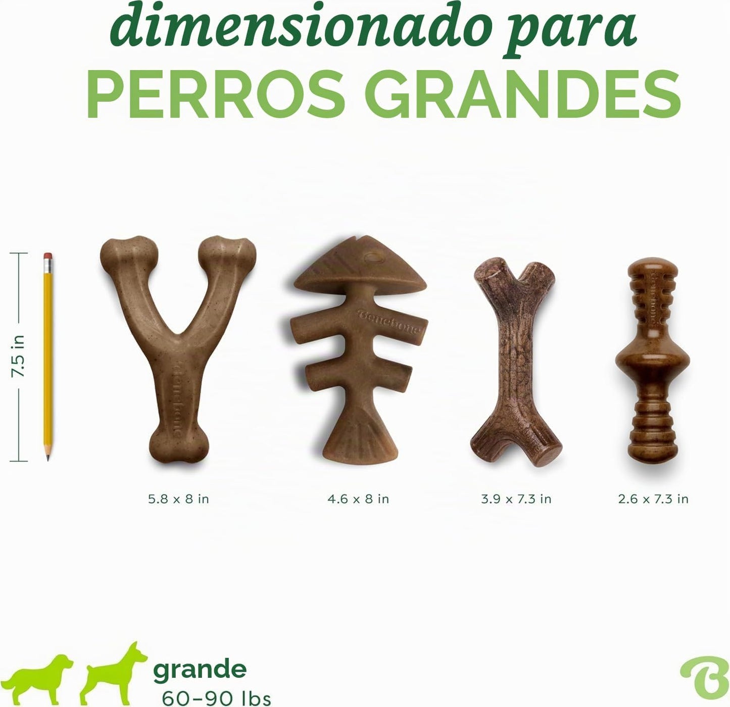 Benebone Paquete de 4 juguetes grandes para perros para masticadore...