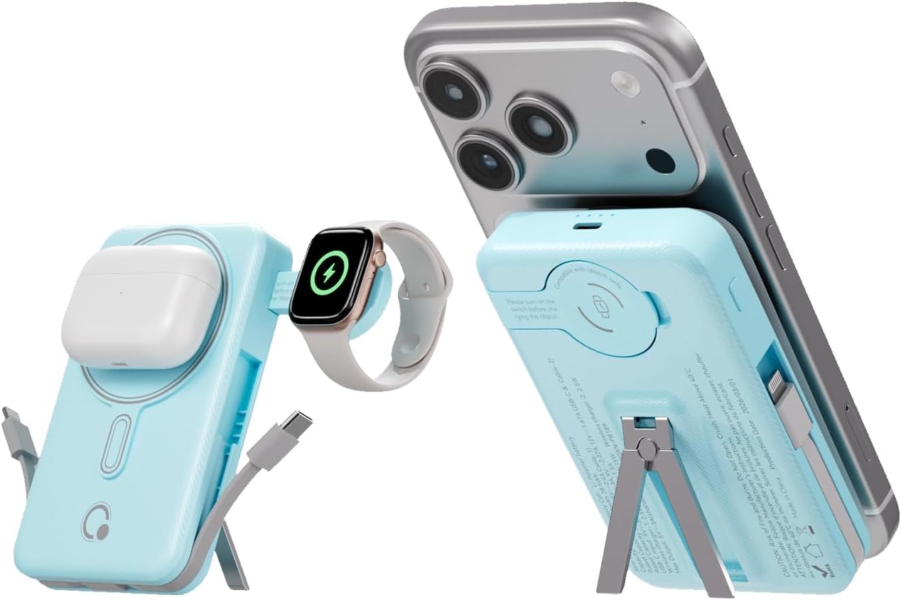 Q Cargador portátil inalámbrico magnético de 10,000 mAh, batería ex...