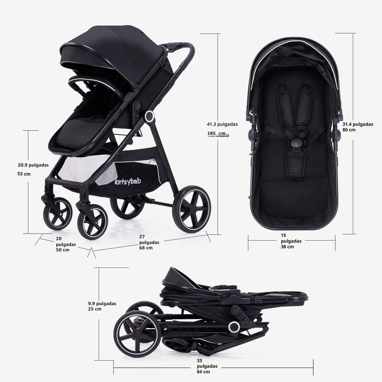 Lortsybab Cochecito de bebé 2 en 1 \u2013 Cochecito plegable para r...