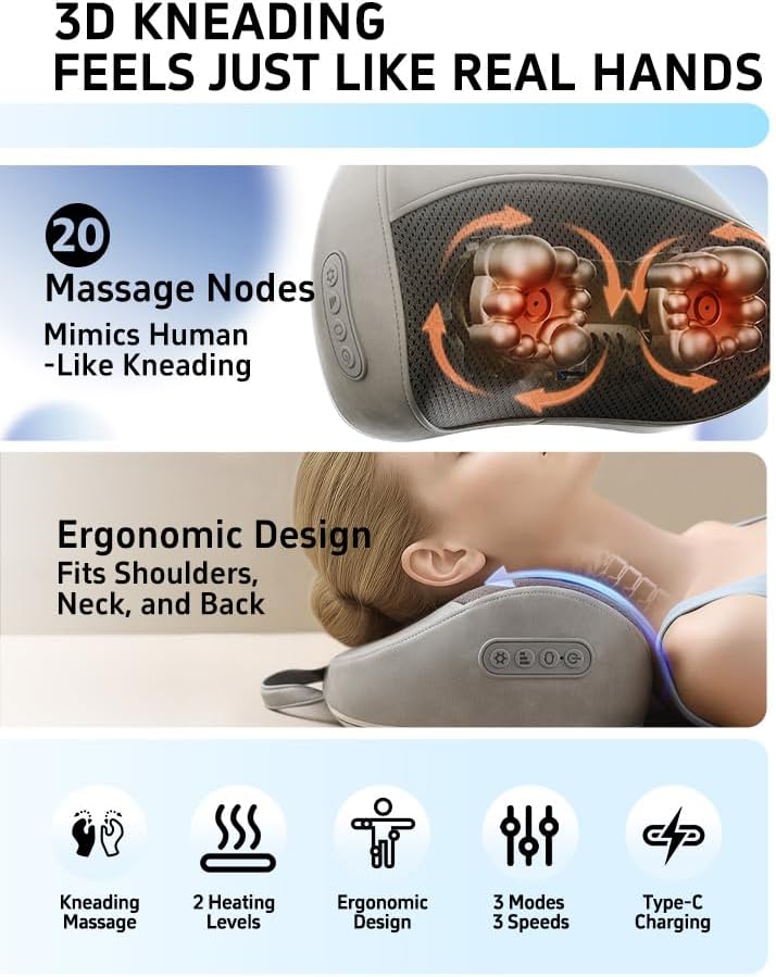 OSMING Almohada de masaje recargable inalámbrica para cuello y homb...