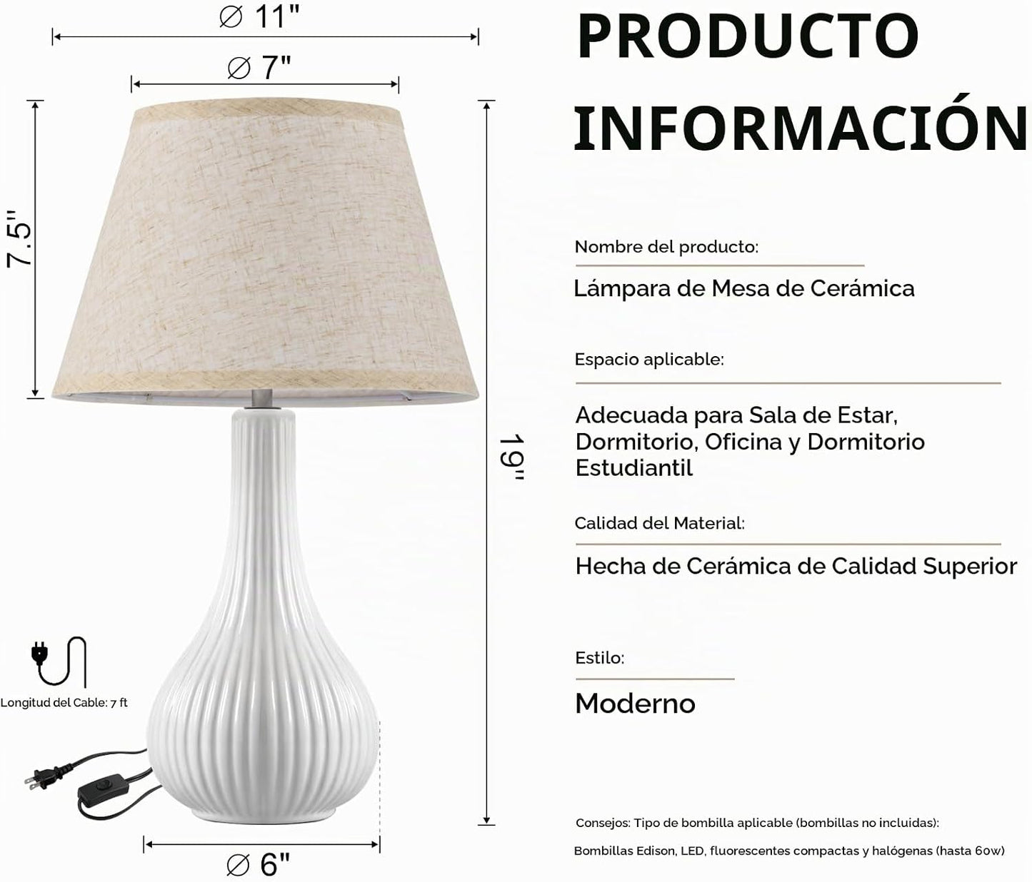 LETRY Juego de 2 lámparas de mesa de cerámica de 19 pulgadas, lámpa...