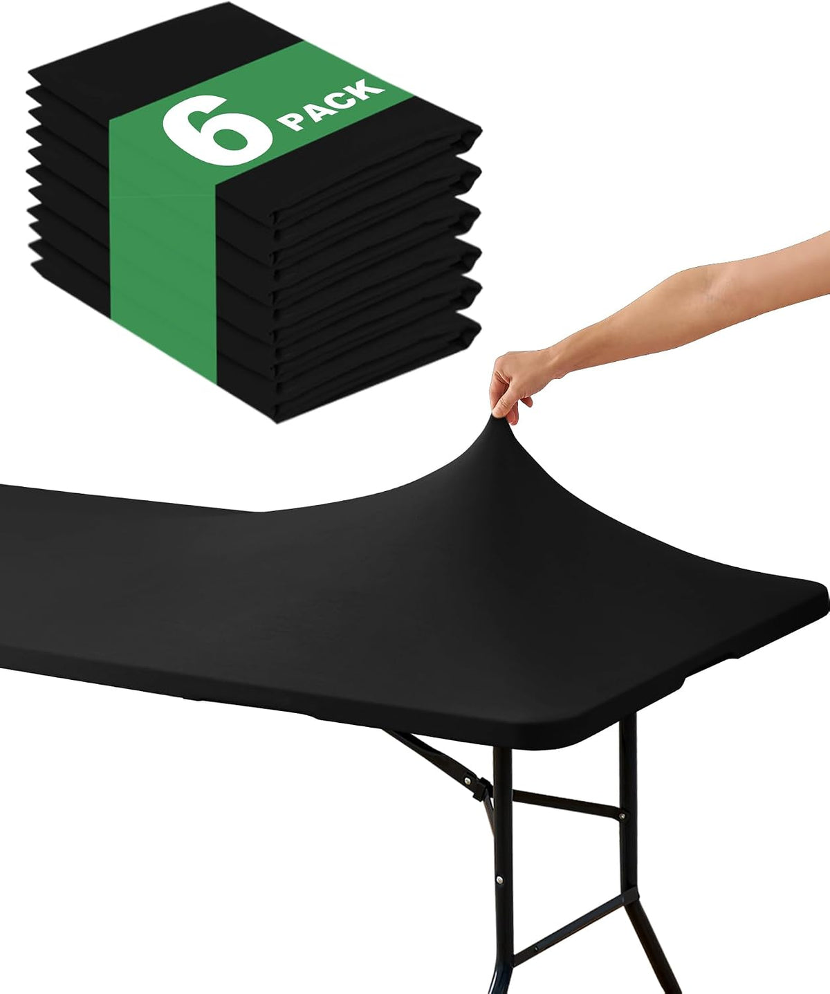 Mantel rectangular ajustable con elástico, 6 pies, negro, paquete d...