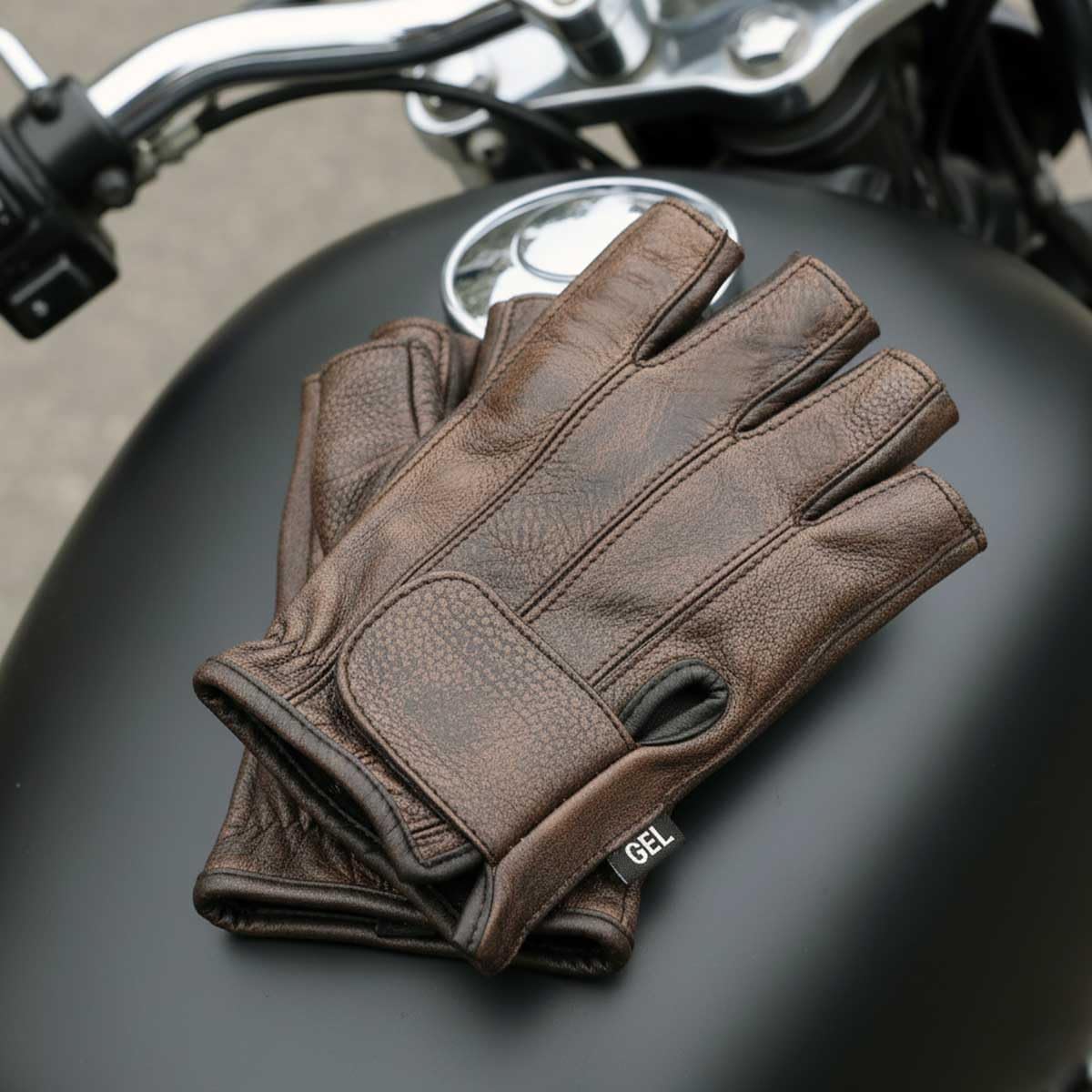 Milwaukee Leather MG7561 - Guantes de piel sin dedos para hombre, c...