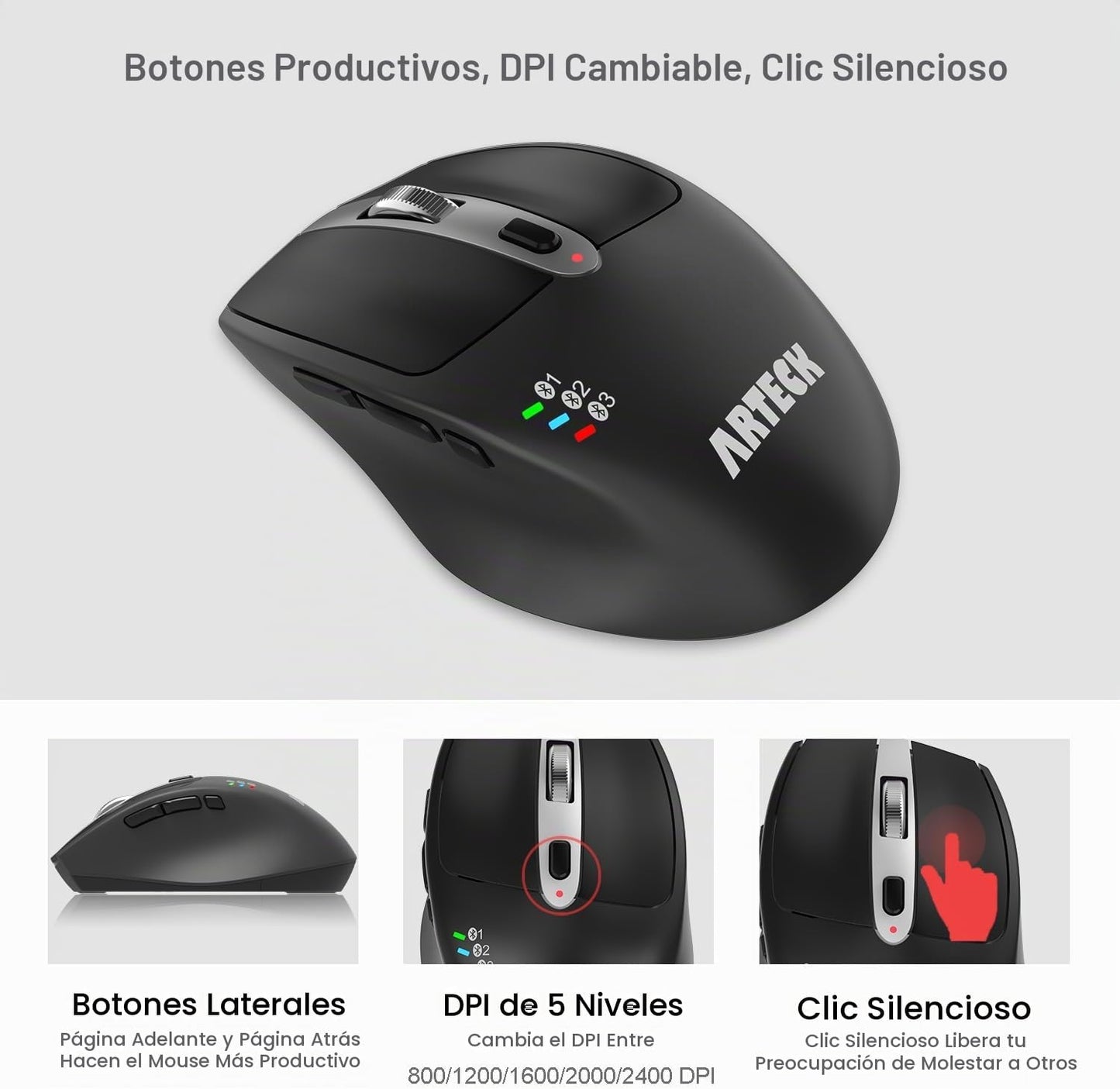 Arteck Teclado y Ratón Bluetooth Universal Multidispositivo Teclado...
