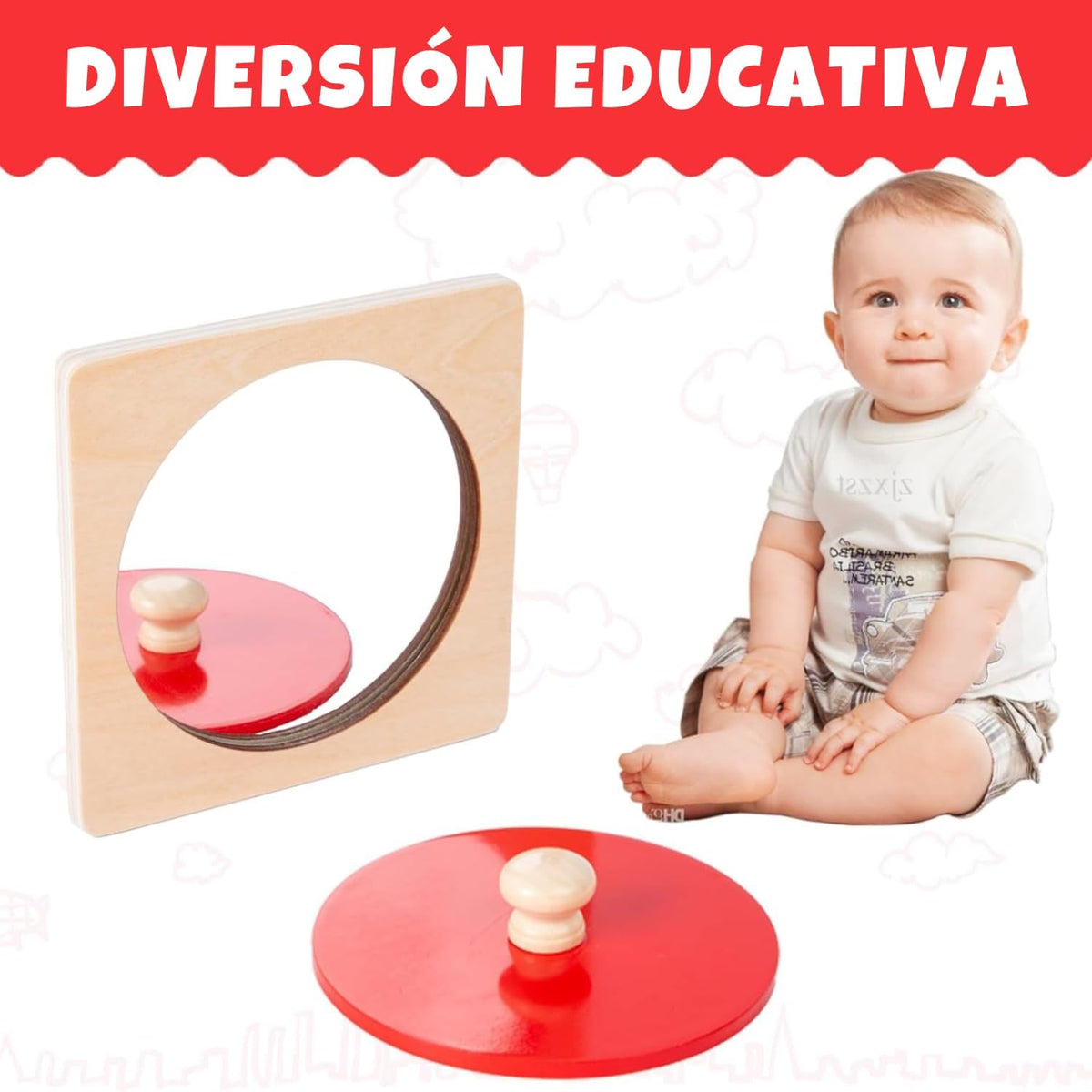 Montessori - Kit de juego de juguetes para bebé, espejo Montessori,...