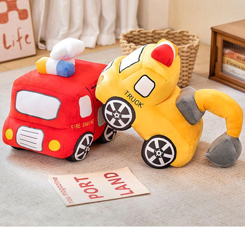 XIYUAN Cojín de peluche rojo de autobús escolar con diseño de caric...