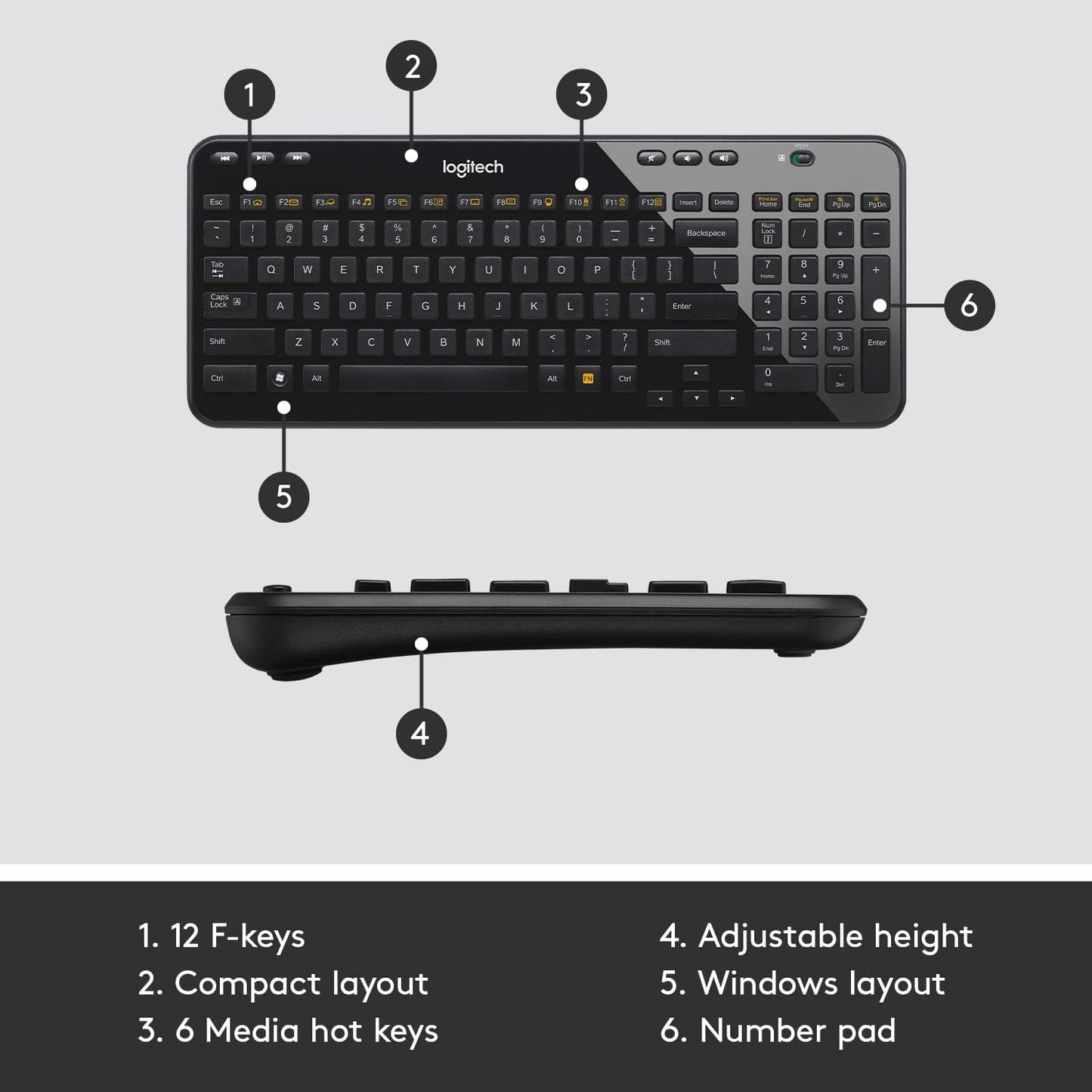 K360 teclado inalámbrico para Windows, negro, Negro Paquete de 10