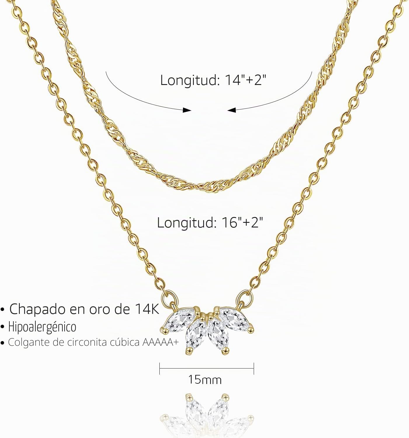 Krudan Delicados collares de oro para mujer, circonita cúbica chapa...