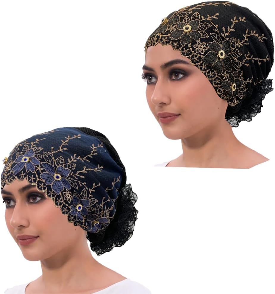 2 unids Floral Bordado Turbante Cap para Mujer Musulmana Señora Env...