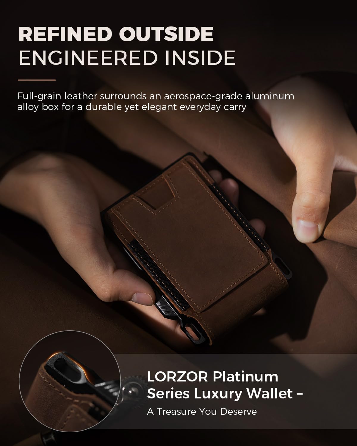 LORZOR Cartera táctica de piel auténtica para hombre, tarjetero des...