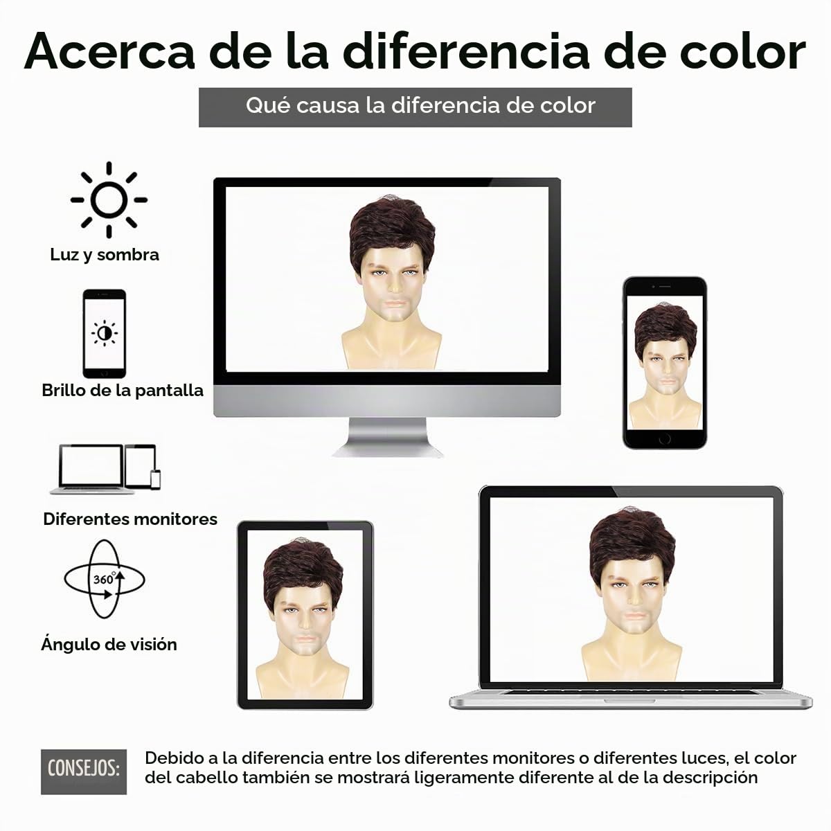 DDHAIR Peluca corta de color marrón para hombre, pelucas sintéticas...