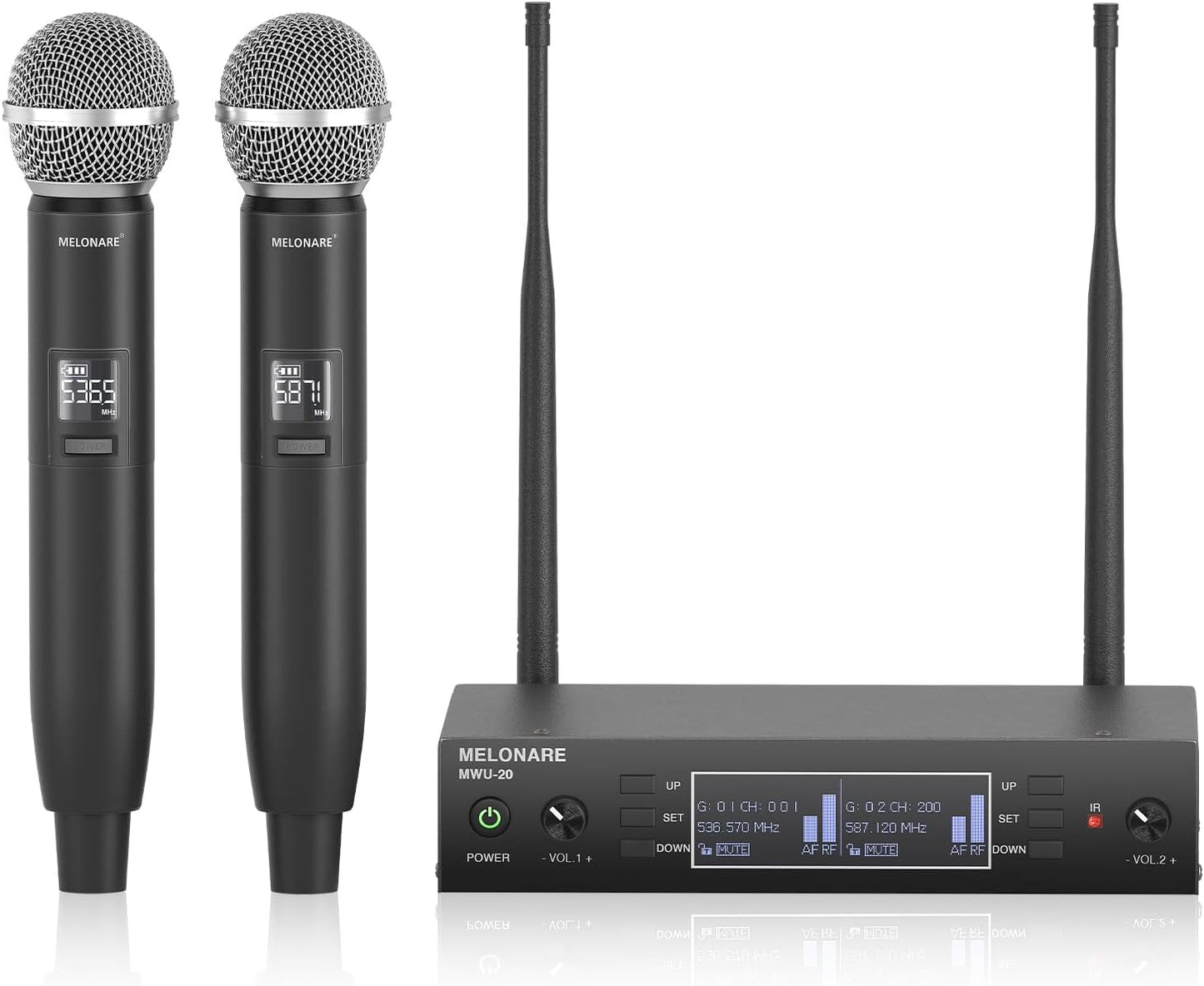 MELONARE Sistema de micrófono inalámbrico de escaneo automático UHF...