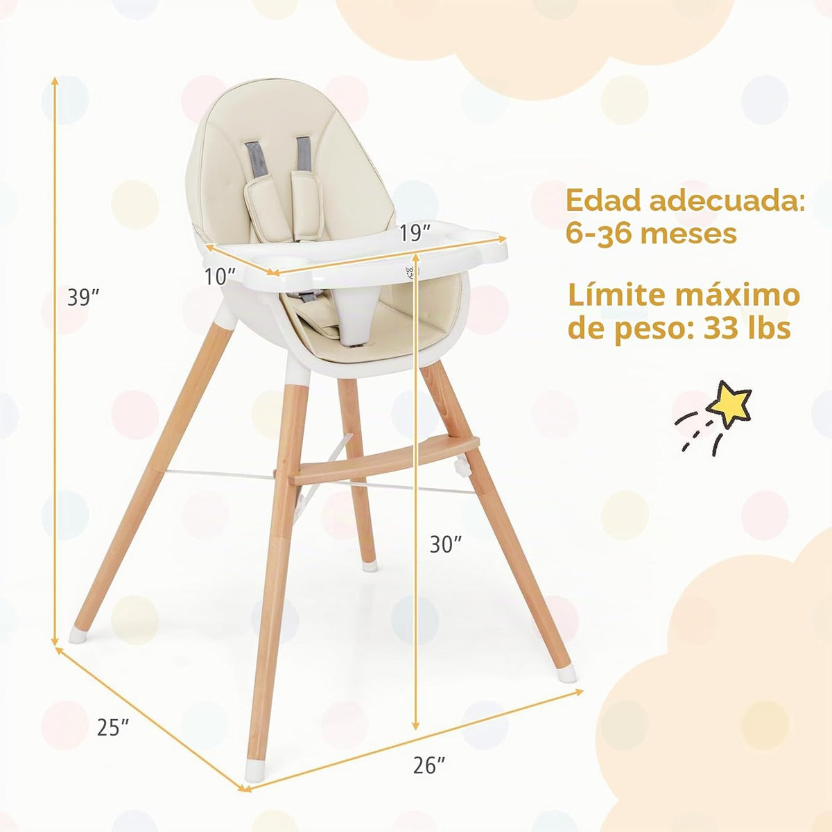 BABY JOY Silla alta para bebé, silla alta de madera para bebés y ni...