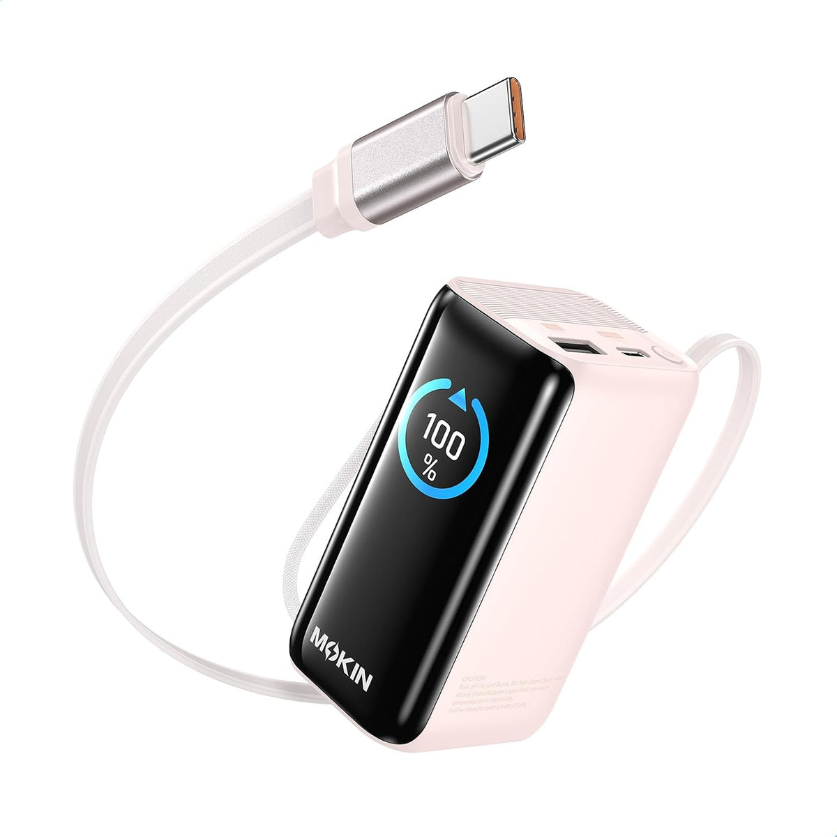 MOKiN Cargador portátil con cable USB-C retráctil integrado, cargad...