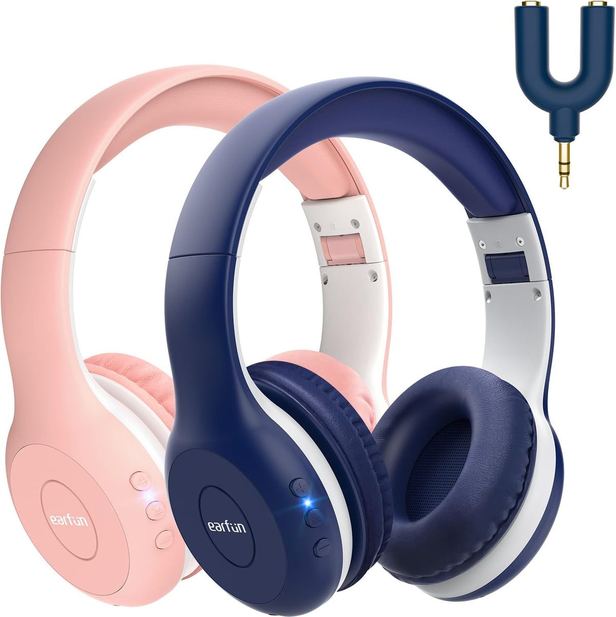 EarFun Paquete de 2 auriculares Bluetooth para niños, Auriculares K...