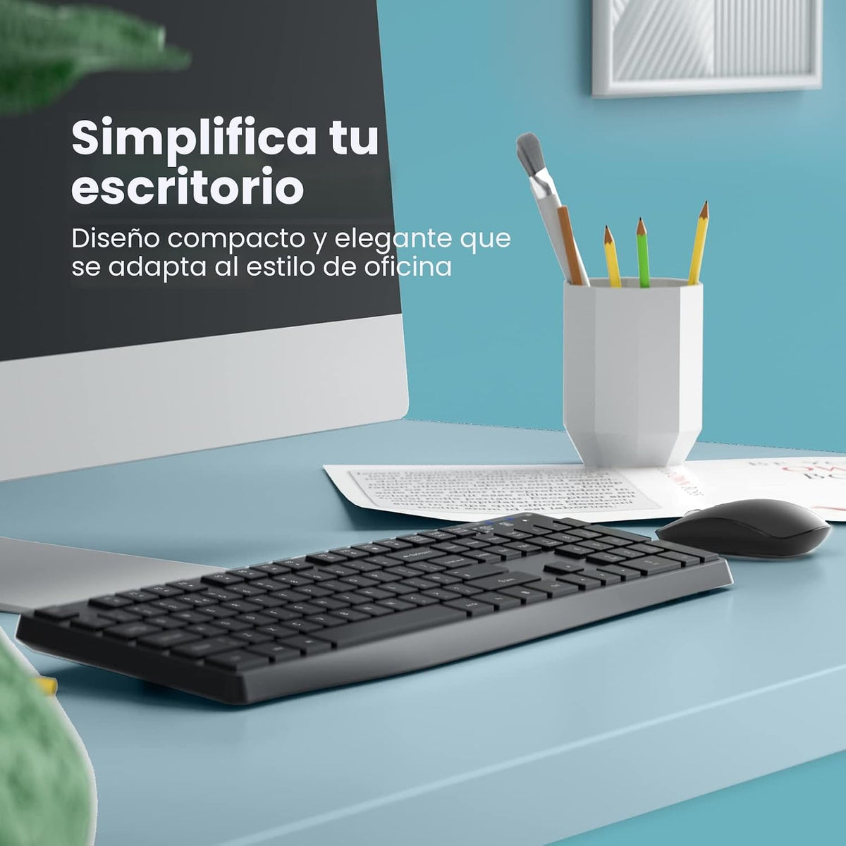 Combo de Teclado y Ratón Inalámbrico, Lovaky Teclado y Ratón Ergonó...