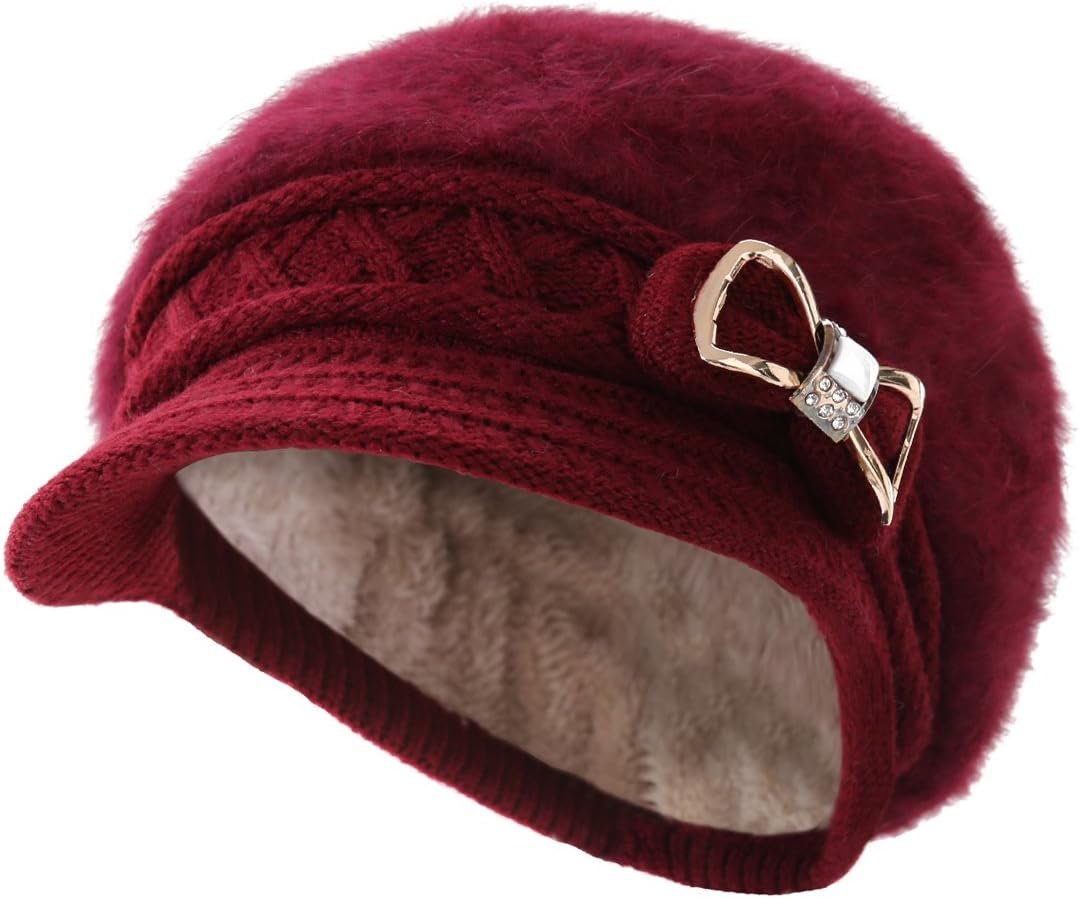 Surblue Sombrero de punto para mujer, boina, gorra de ala ancha con...