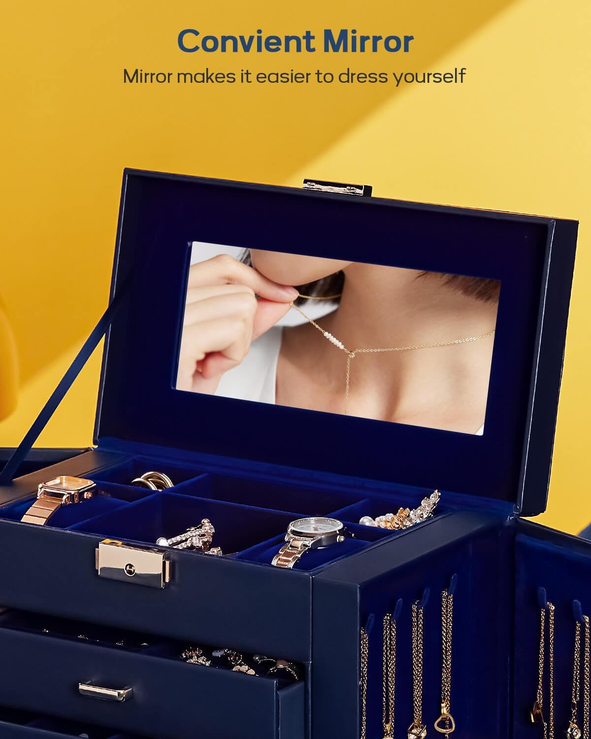 Homde - Joyero grande para mujer: organizador de 5 capas con cerrad...