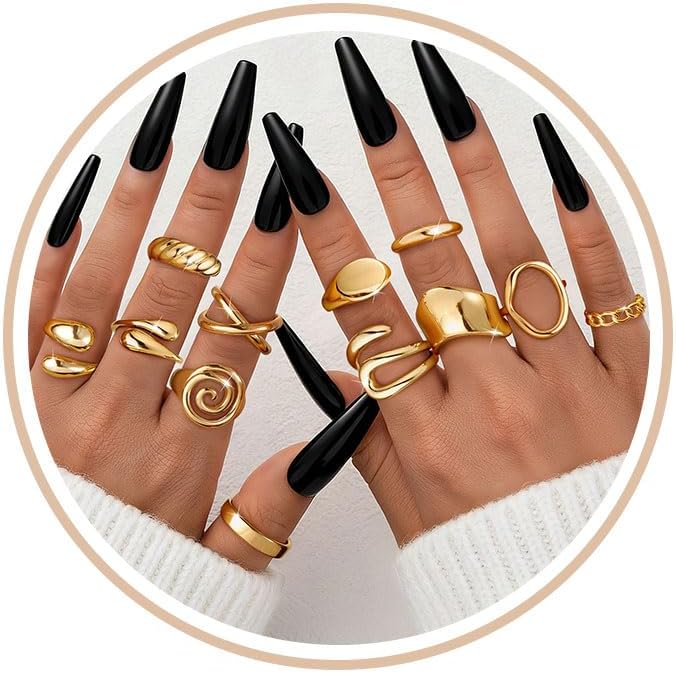 ZHESHY Anillos gruesos de oro para mujer, sin deslustre, chapados e...