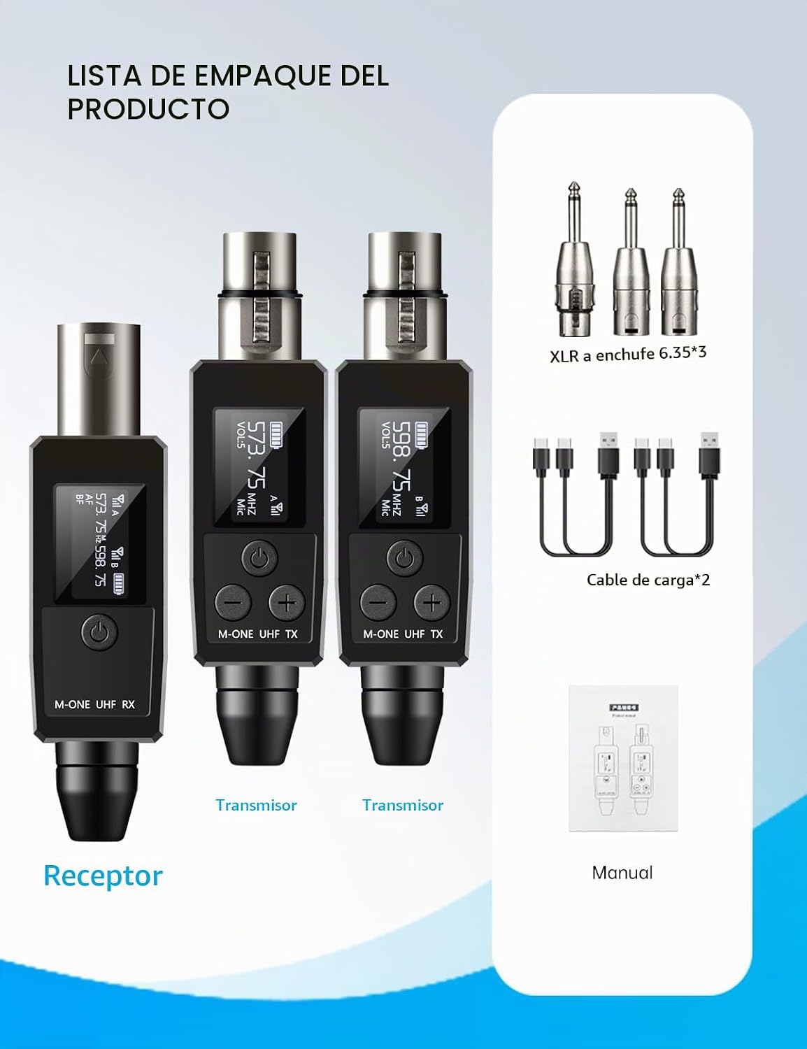 EBJ Sistema de micrófono inalámbrico UHF transmisor y receptor XLR...