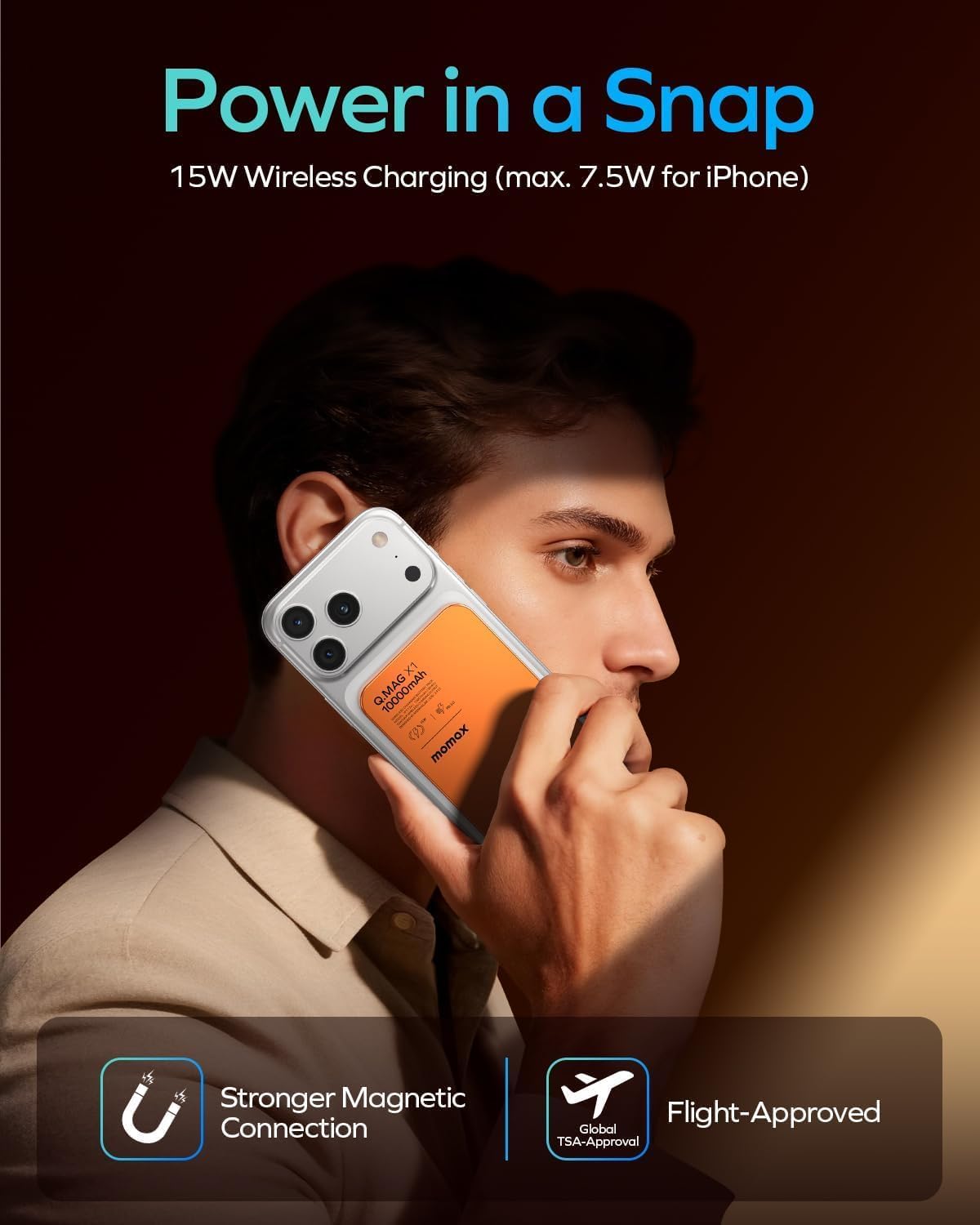 MOMAX Banco inalámbrico magnético del poder, 10000mAh delgado 0,5&#...