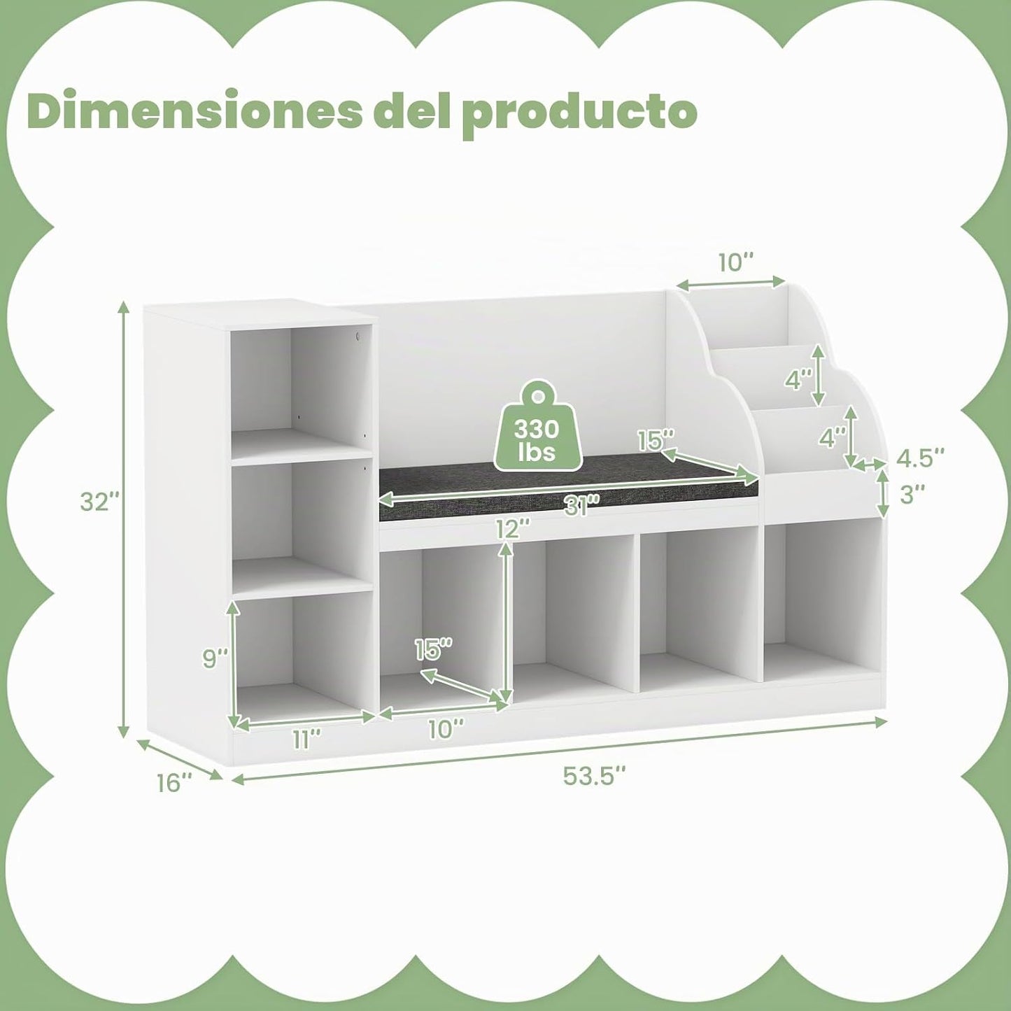 Costzon Estantería infantil de 53.5 pulgadas con rincón de lectura,...