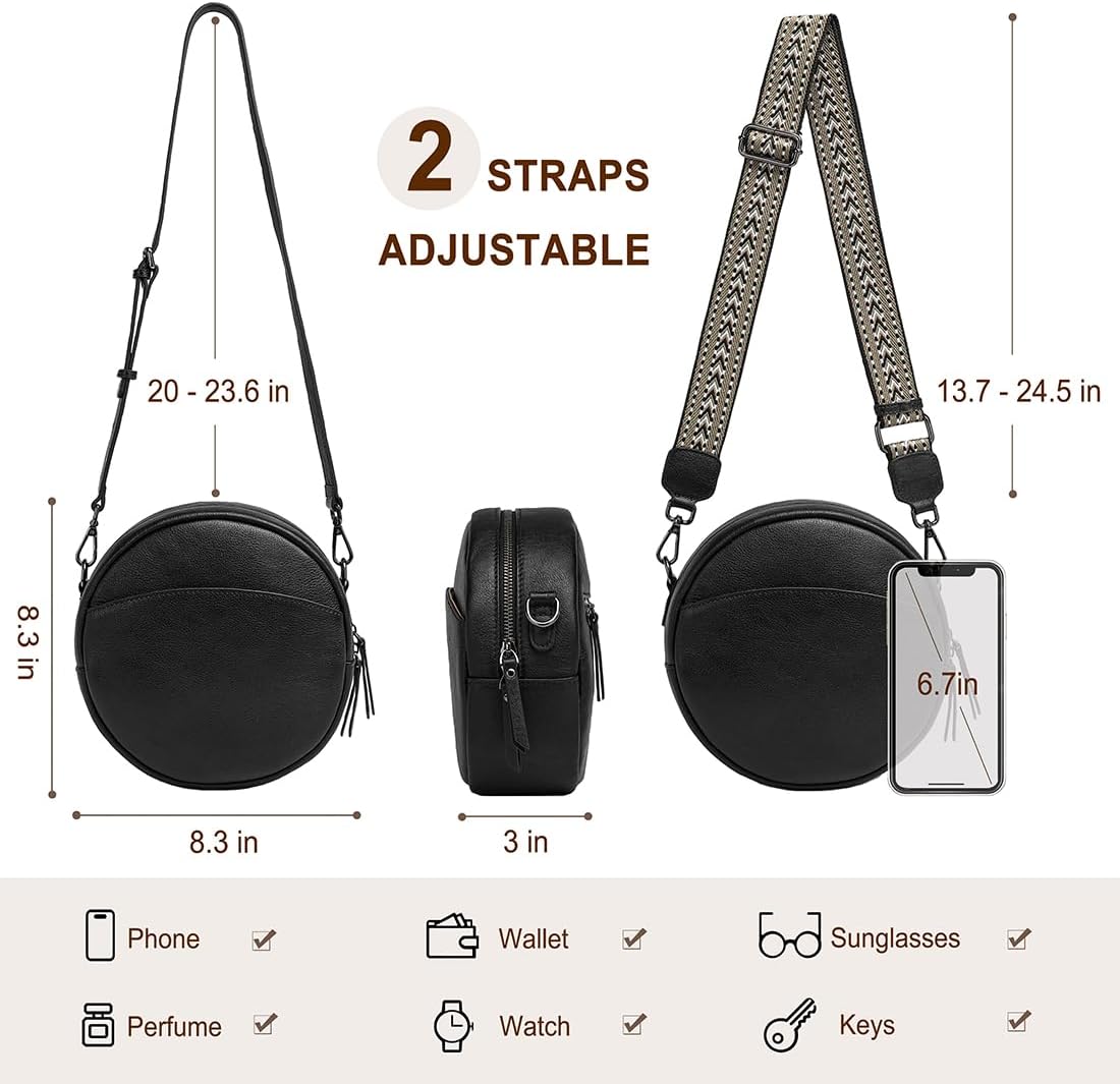 COOLCY Bolsos cruzados de cuero, bolso de hombro circular, bolso re...