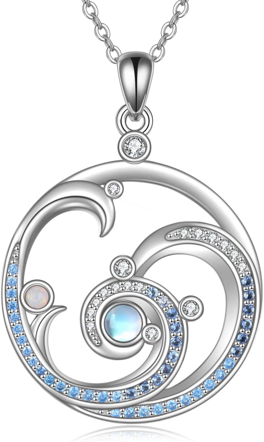 YFN Collar de onda de plata de ley con colgante de ola de océano, j...
