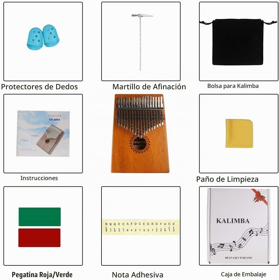 Kalimba - Piano de pulgar de 17 teclas, piano portátil de dedo Mbir...