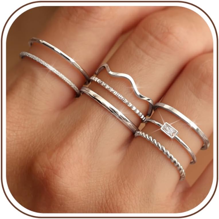 THUNARAZ 8 piezas de anillos apilables para mujer sin deslustre, an...