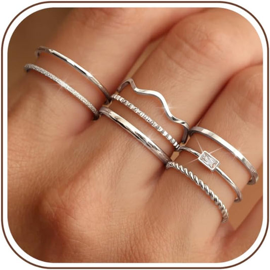 THUNARAZ 8 piezas de anillos apilables para mujer sin deslustre, an...