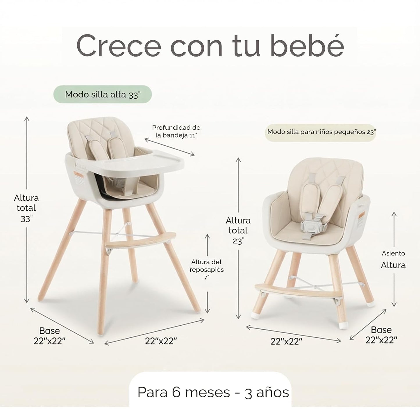 Mallify Silla alta de madera 3 en 1, sillas altas convertibles para...