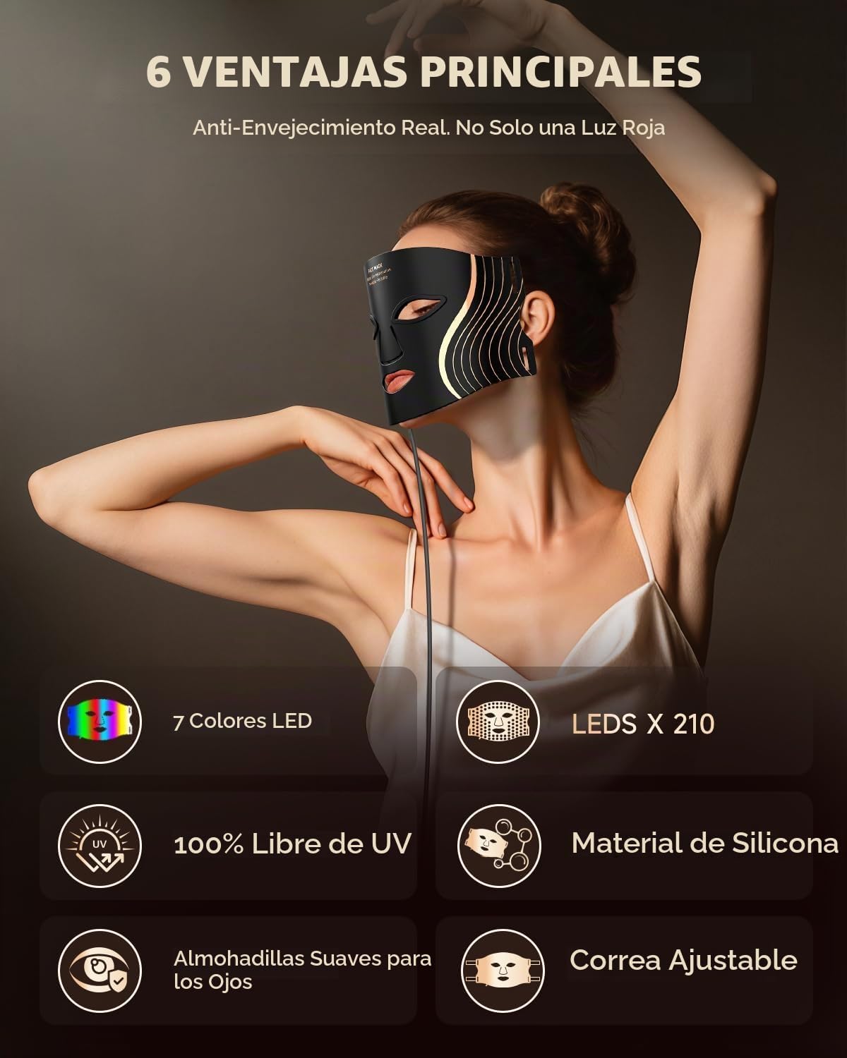 Máscara de terapia de luz roja para cara, 7 colores, máscara facial...