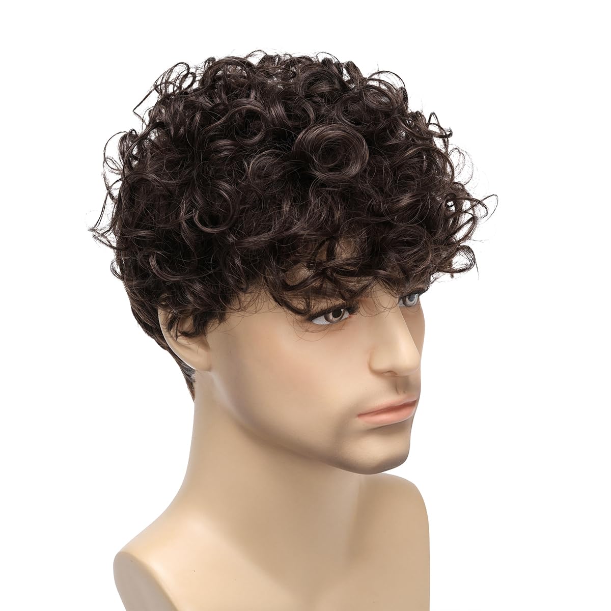 Daiaces Pelucas rizadas para hombre, peluca corta de color marrón,...