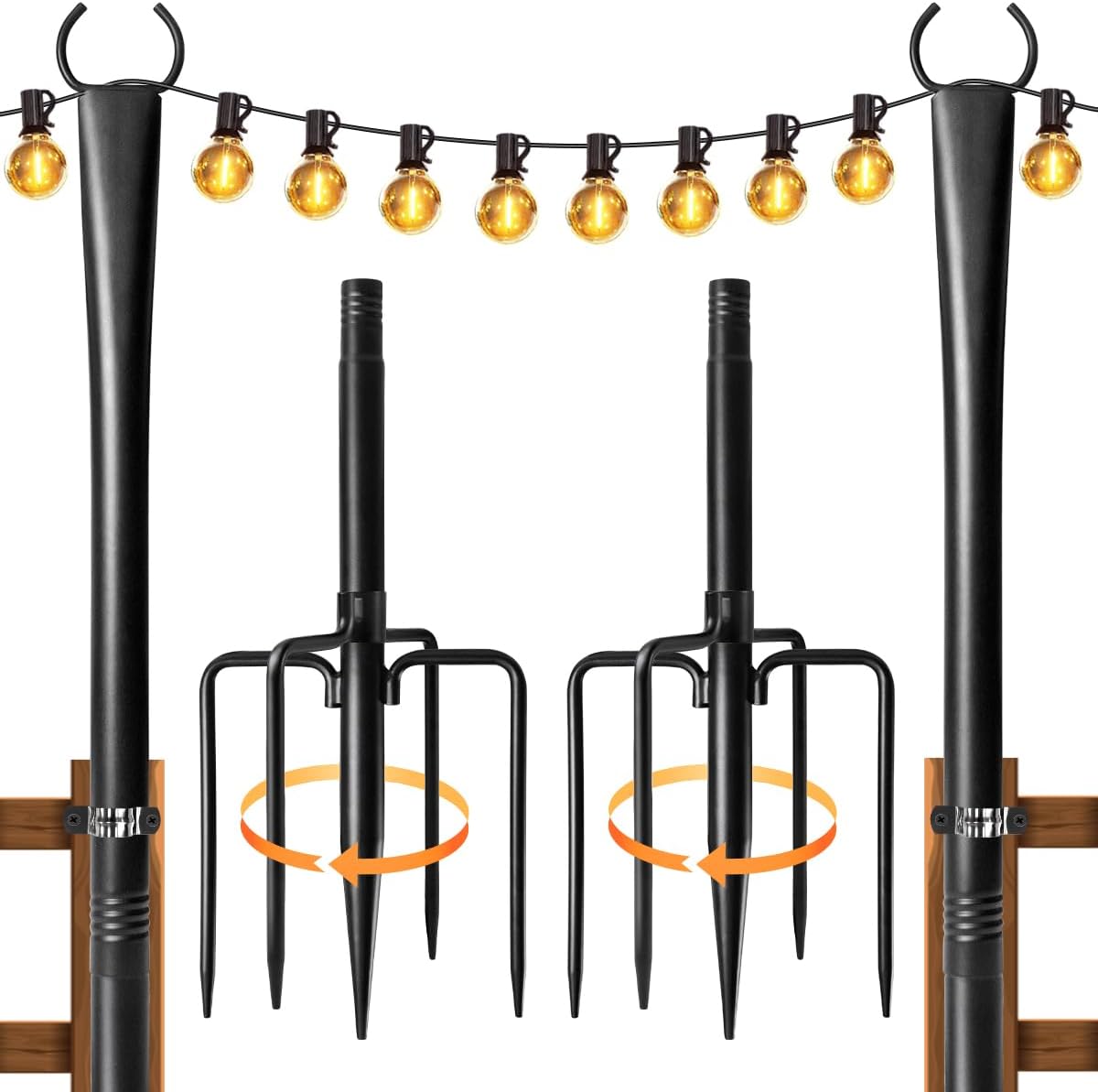 Paquete de 2 postes para luces de cadena para exteriores, postes co...