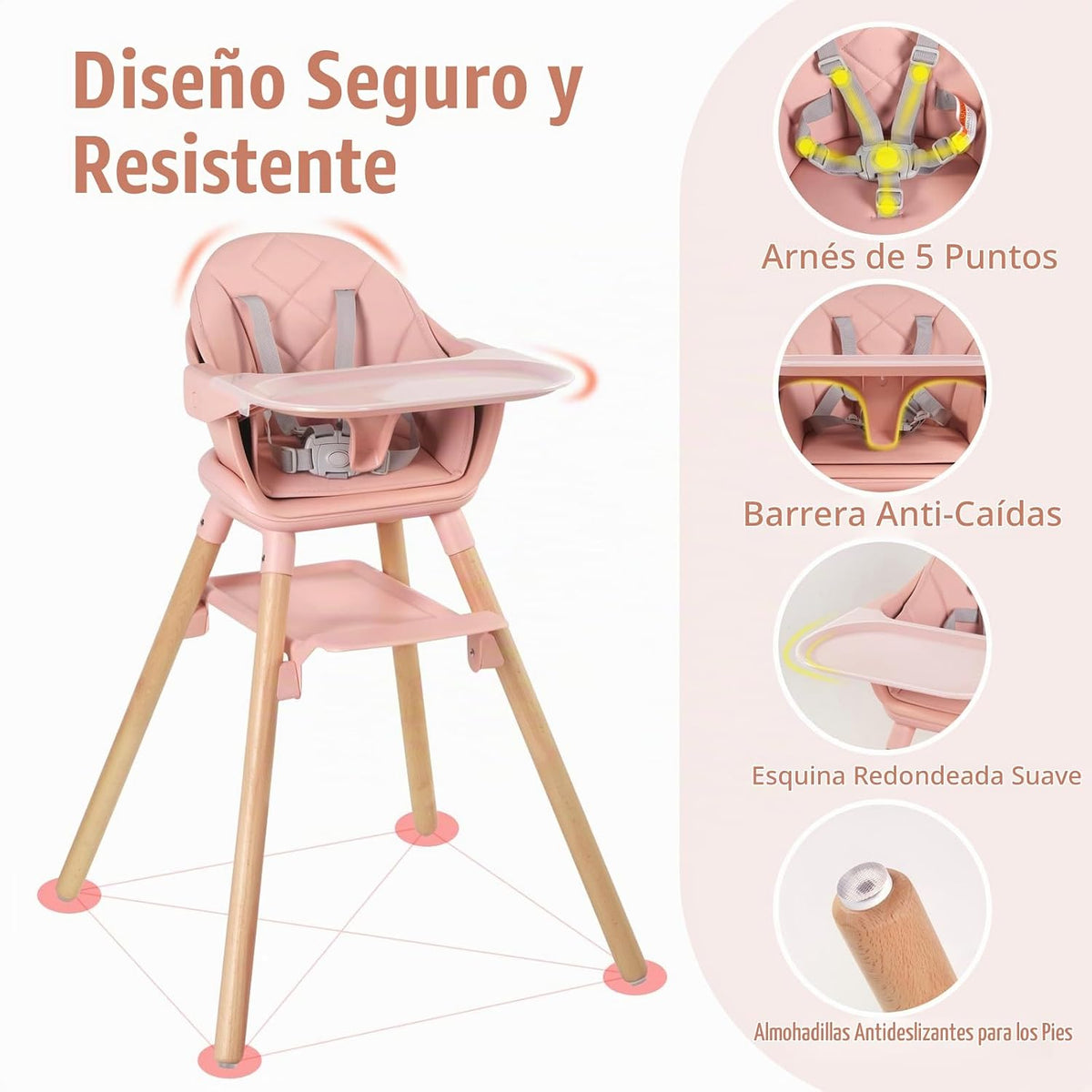 Silla alta 6 en 1 para bebé, sillas altas convertibles de madera pa...