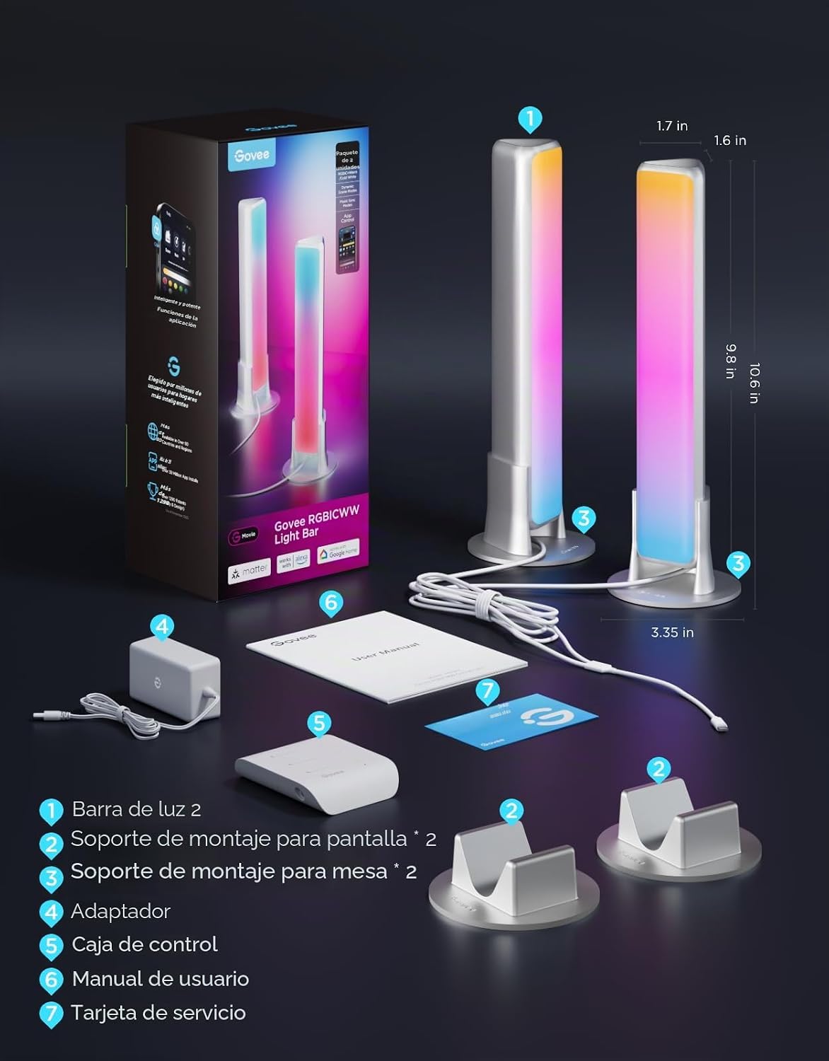Govee Barra de luz LED inteligente, luces de TV WiFi RGBICWW compat...