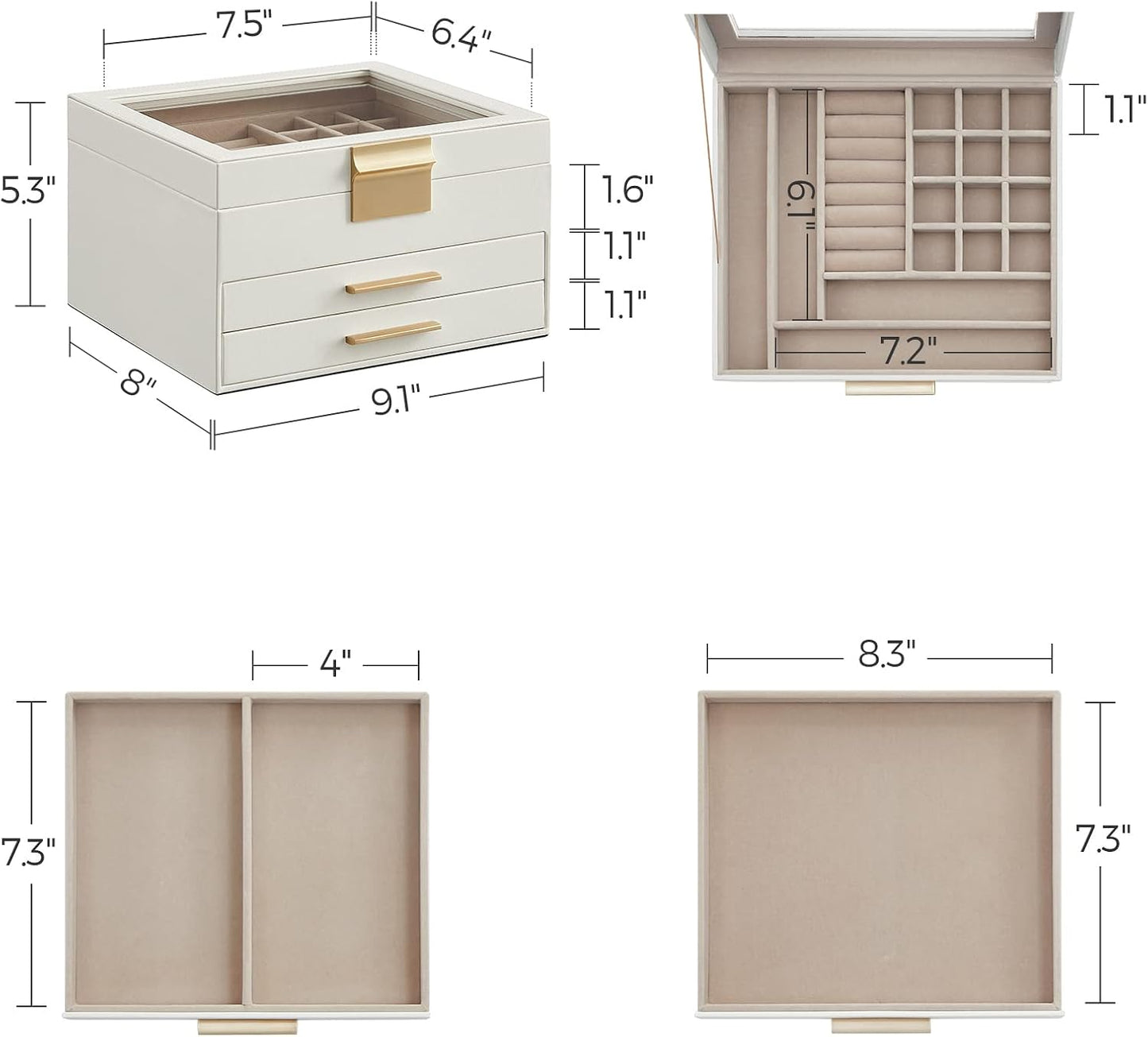SONGMICS GISELLA Collection UJBC239WT - Joyero organizador con tapa...
