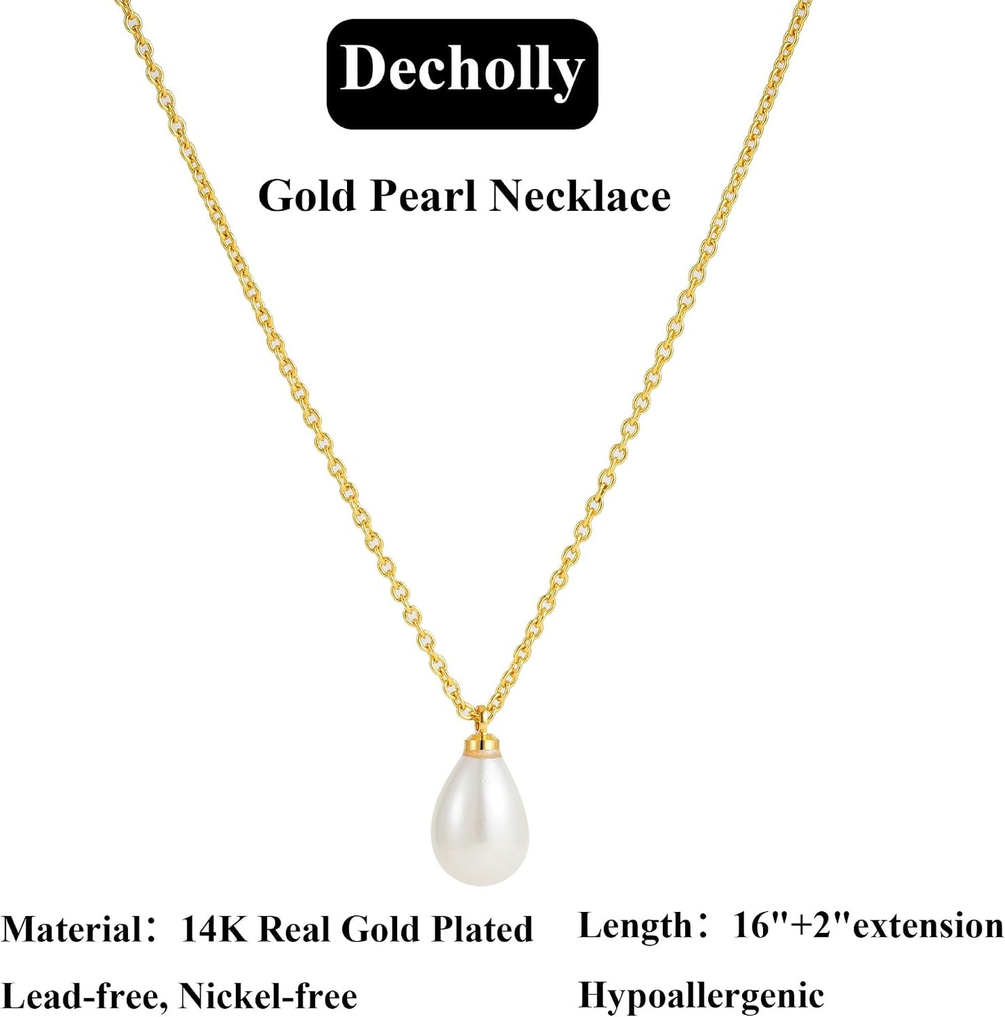 Decholly - Collares de perlas doradas para mujer, a la moda. Collar...