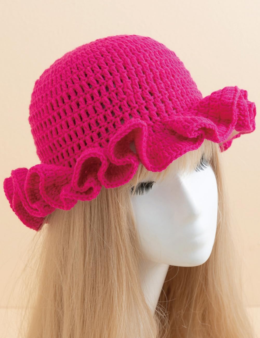 AMOFIA Gorro de punto para mujer, gorro de ganchillo con volantes,...