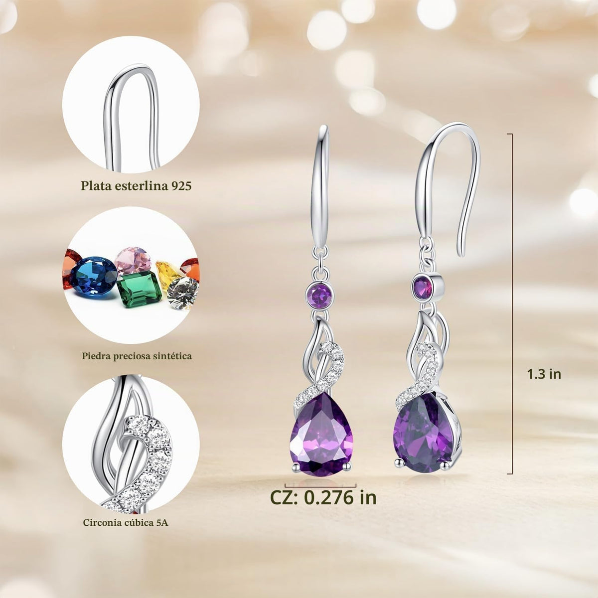 FANCIME Pendientes colgantes con piedra natal de pera para mujer de...