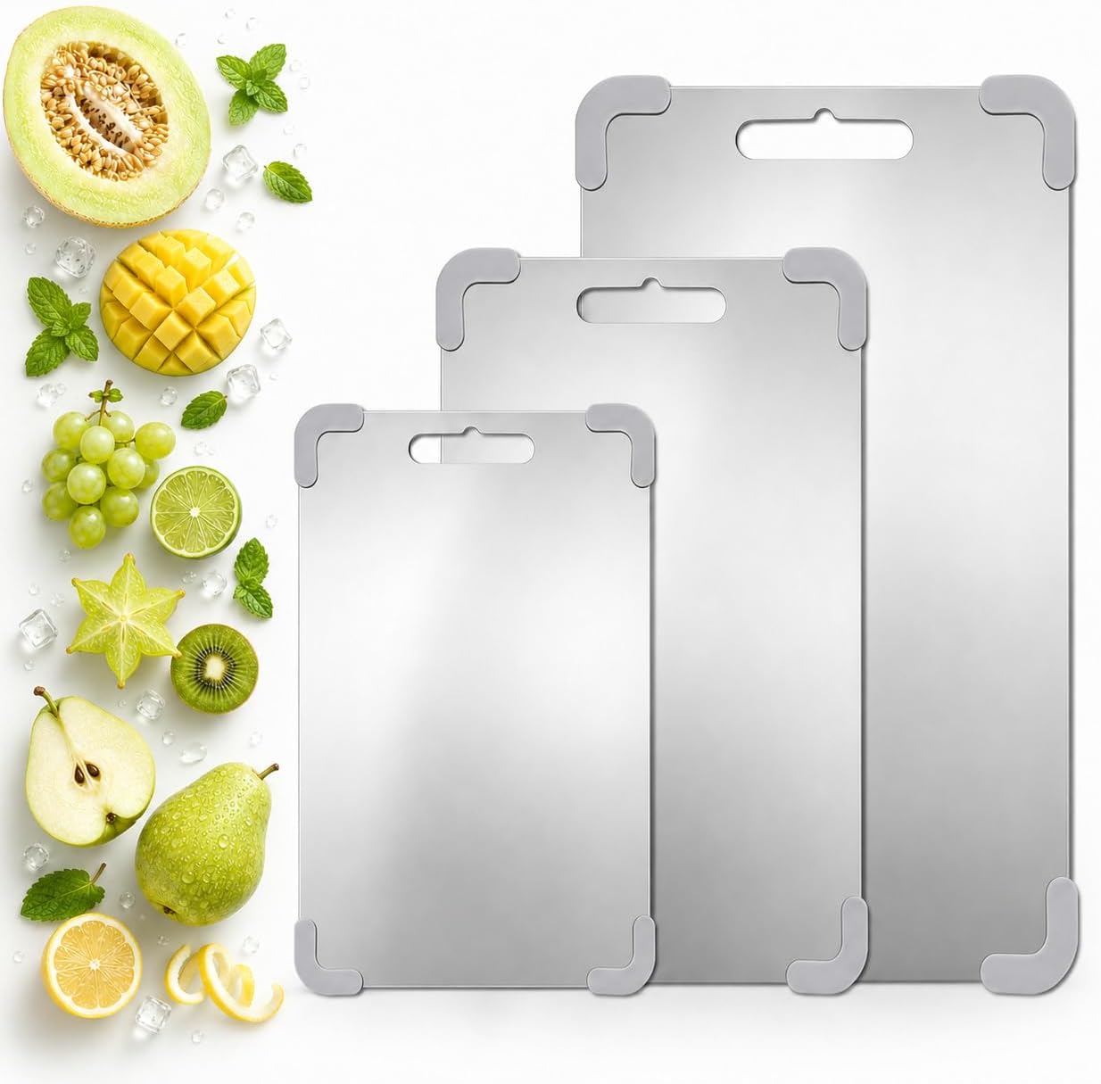 Tablas de cortar de acero inoxidable para cocina, juego de 3 tablas...