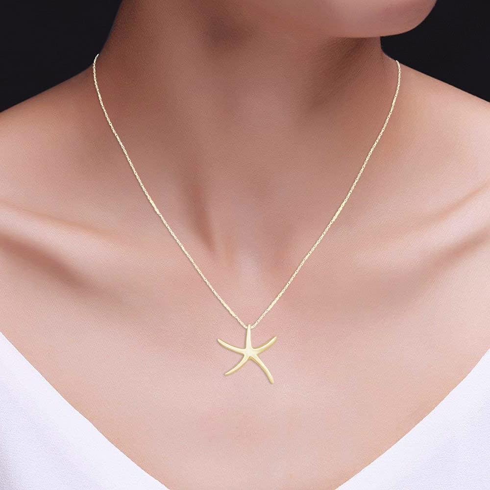 AFFY Collar con colgante de estrella de mar en oro de 14 quilates s...