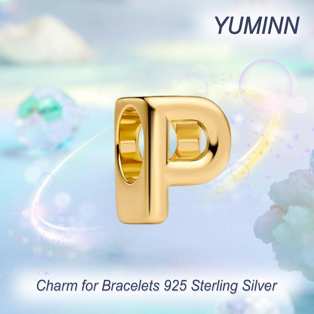 YUMINN Dijes dorados de la A a la Z para pulseras de plata esterlin...