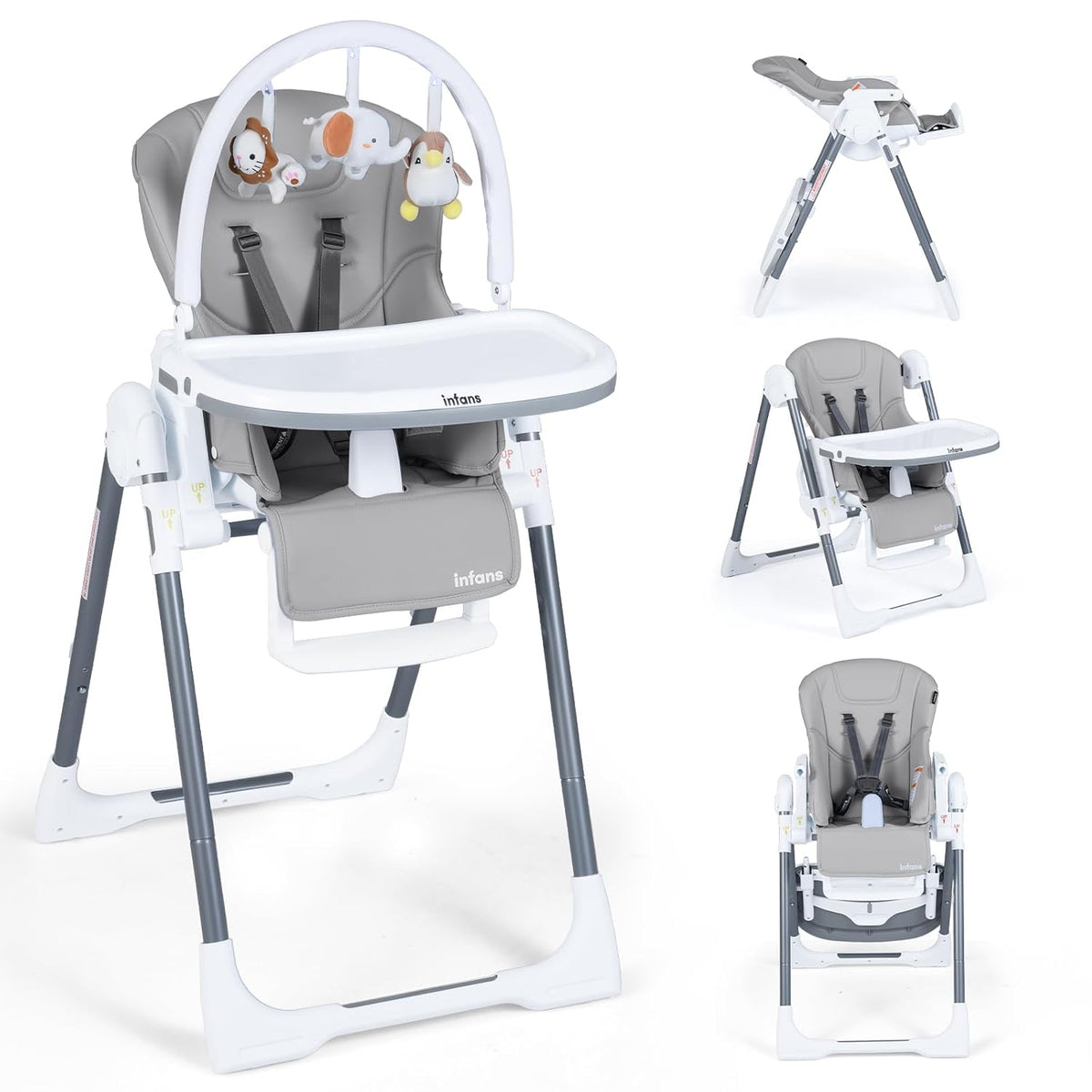 INFANS Silla alta para bebés y niños pequeños, silla alta plegable...