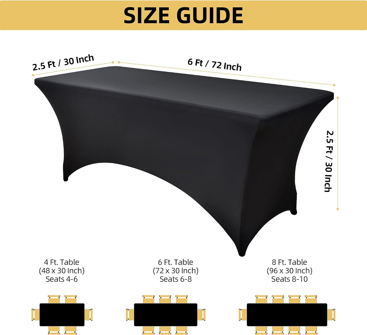 ZarzaaSik Paquete de 2 Cubiertas de Mesa de Spandex Negro de 6 pies...