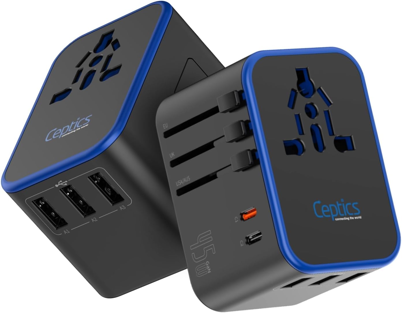 Ceptics Adaptador de viaje universal de 45 W, adaptador de viaje in...