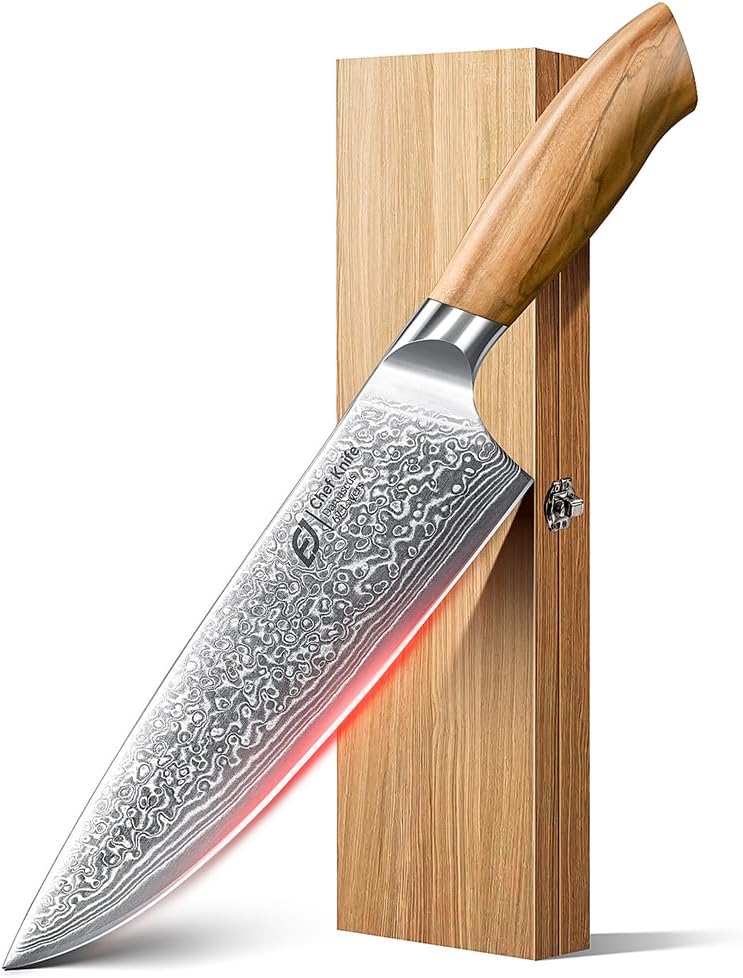 Cuchillo de chef de Damasco en acero japonés, cuchillo de cocina de...