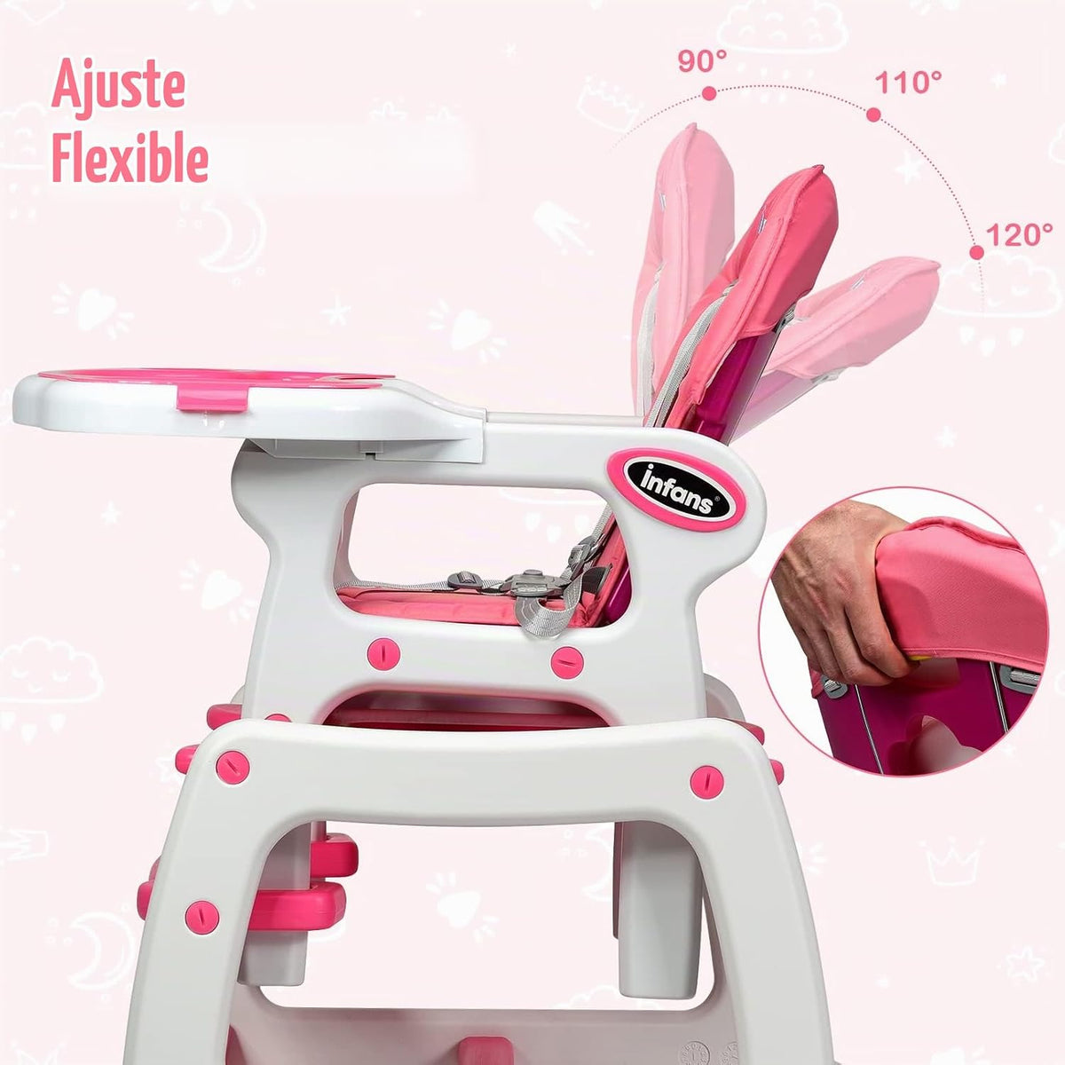 INFANS 5 en 1 Silla Alta para Bebé, Juego de Silla y Mesa Convertib...
